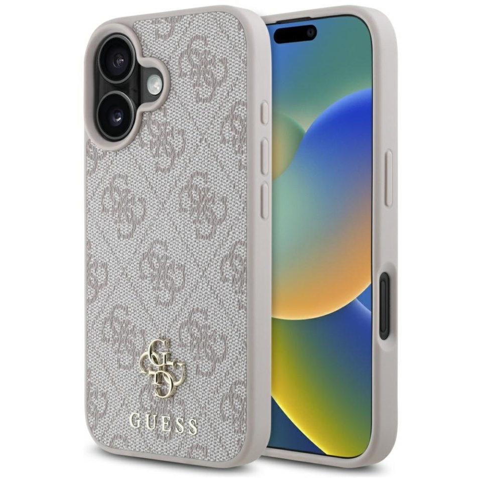 Husa pentru iPhone 16, Guess, 4G Small and Classic Logo MagSafe, Protectie Slim, Roz deschis