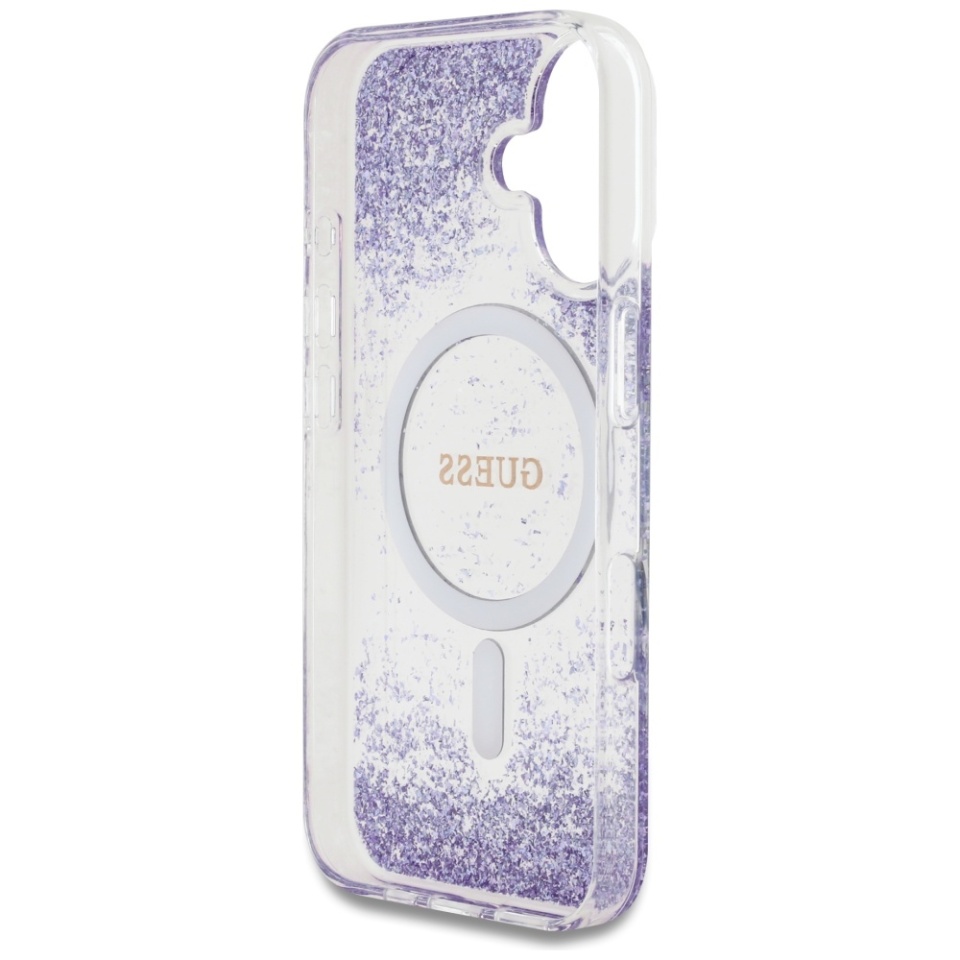 Husa pentru iPhone 16, Hardcase Resin Bottom Glitter MagSafe, Guess - Mov - 2 | YEO