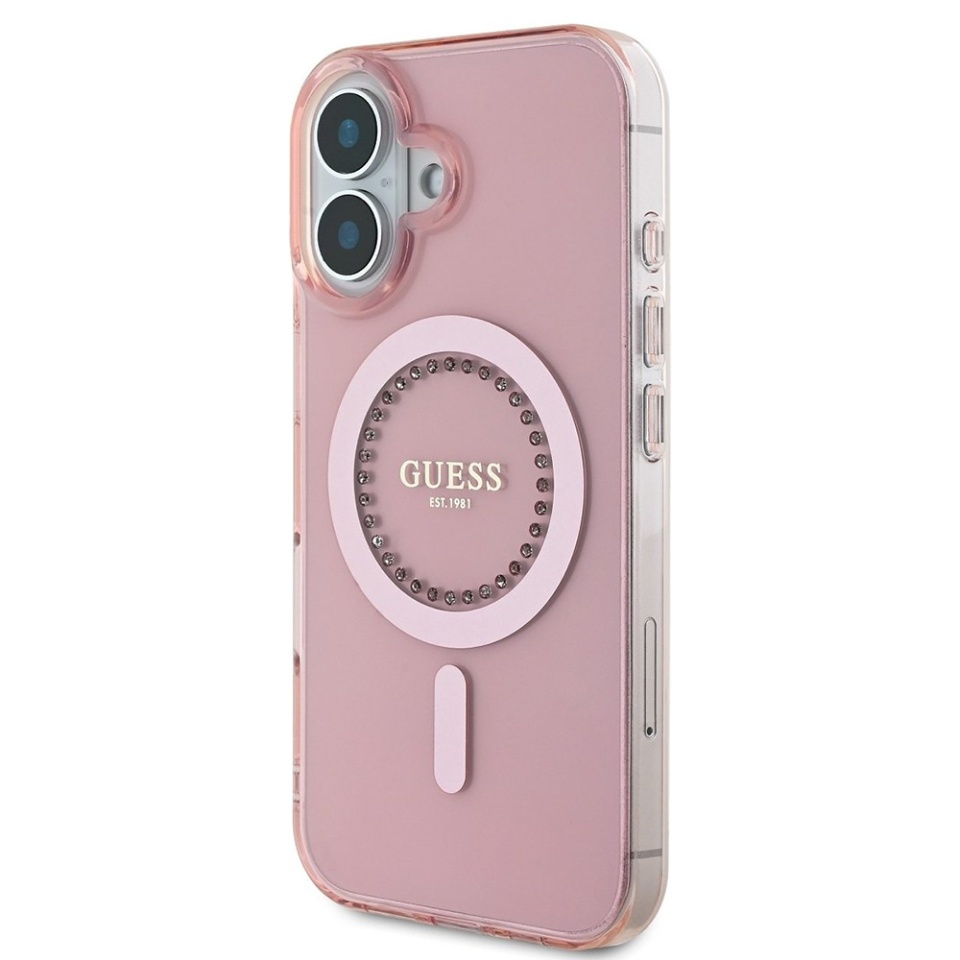 Husa pentru iPhone 16, IML Rhinestones MagSafe, Guess - Roz - 2 | YEO