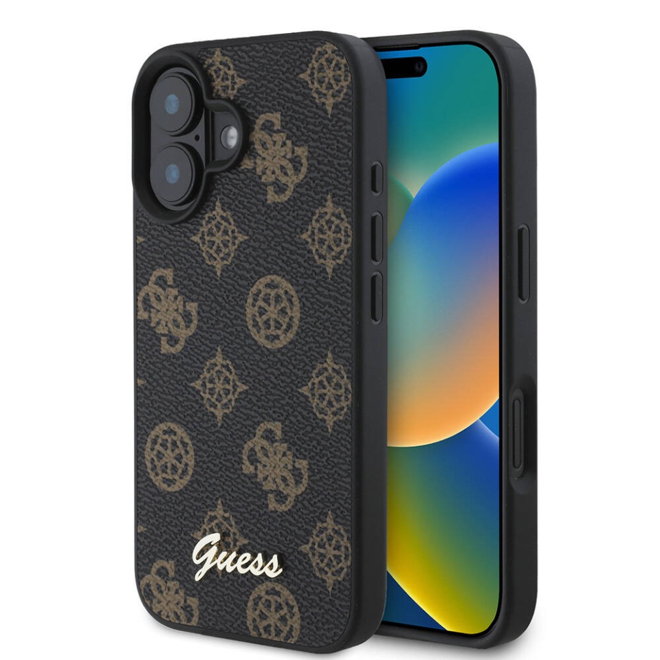 Husa pentru iPhone 16 Peony Script MagSafe, Guess - Negru