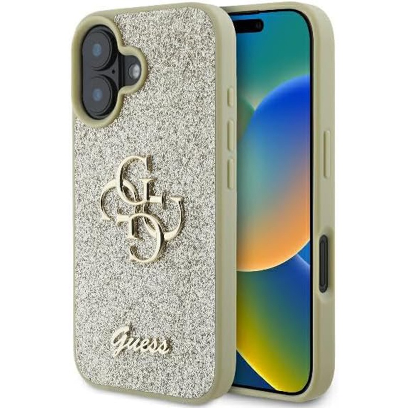 Husa pentru iPhone 16 Plus, Glitter Fixed Big 4G, Protectie Slim, Guess, Auriu