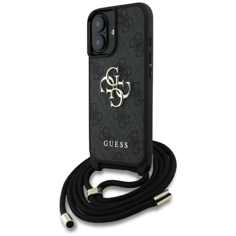 Husa pentru iPhone 16 Plus, Guess Hardcase 4G Big Logo with Cord Strap, Protectie Slim, Compatibila, Negru - 1 | YEO