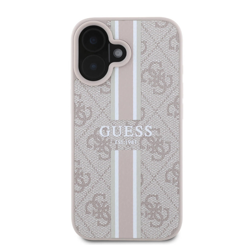 Husa pentru iPhone 16 Plus, Guess, Hardcase 4G Printed Stripes MagSafe, Roz - 2 | YEO