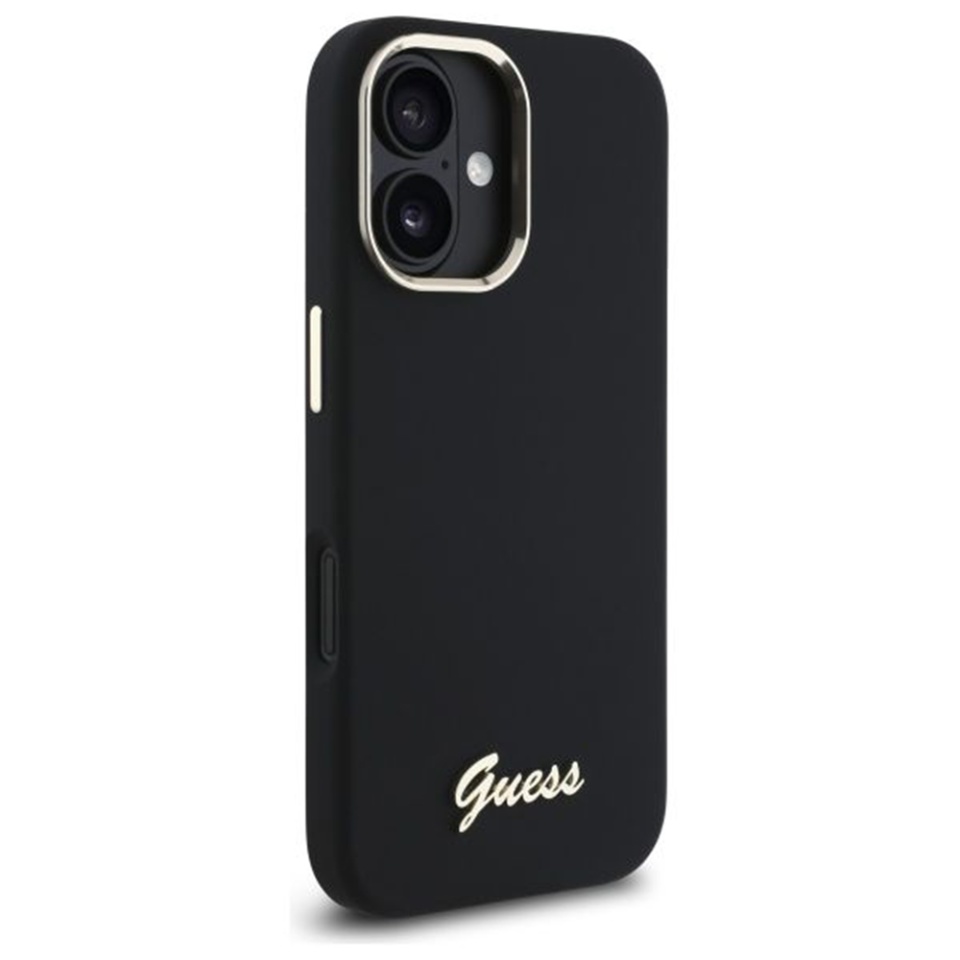 Husa pentru iPhone 16 Plus Silicone Script Metal Logo & Frame, Guess - Negru - 3 | YEO