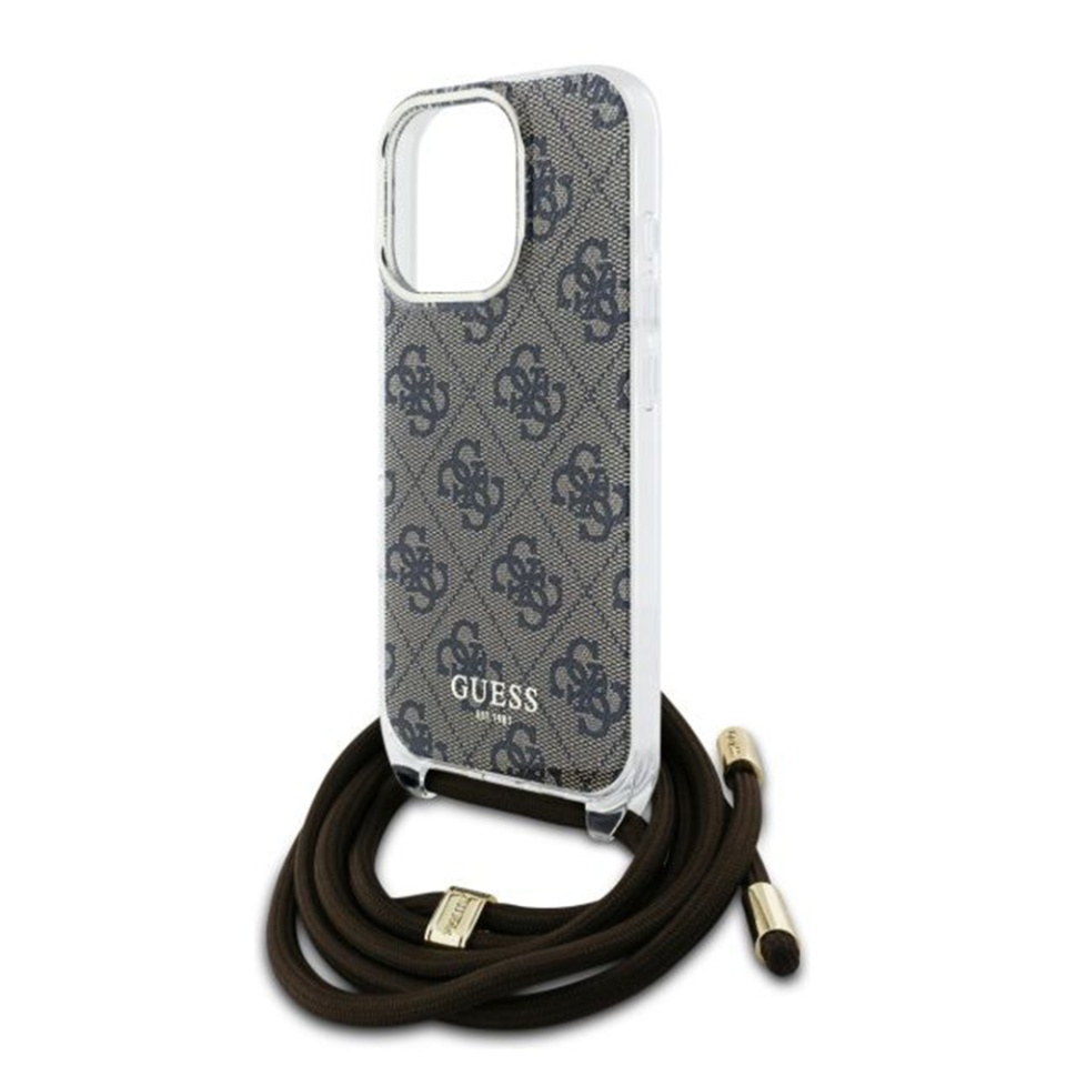 Husa pentru iPhone 16 Pro cu snur, Crossbody Cord 4G Print, Guess - Maro - 3 | YEO