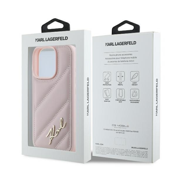 Husa pentru iPhone 16 Pro, Diagonal Quilted Script, Karl Lagerfeld - Roz - 7