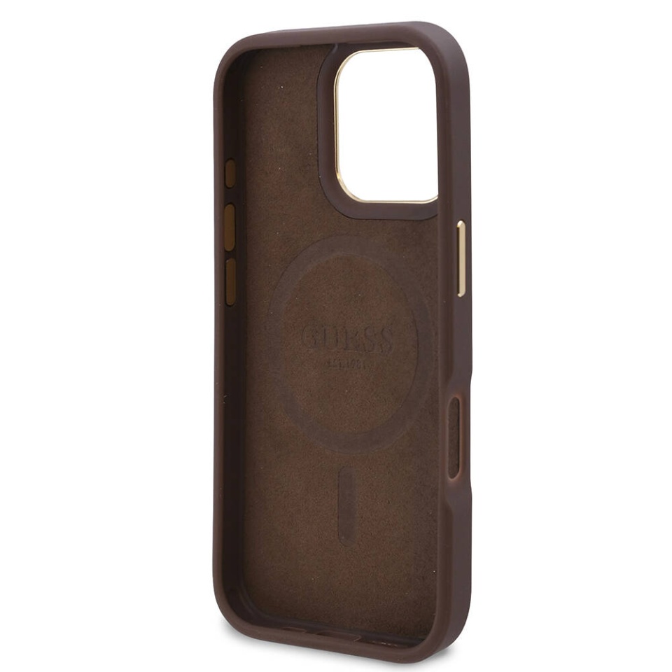 Husa pentru iPhone 16 Pro, Guess, Hardcase 4G Logo Plate MagSafe, Roz - 6