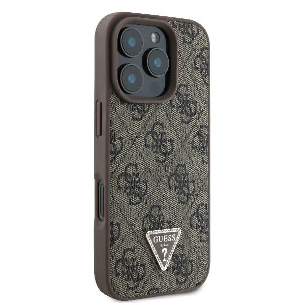 Husa pentru iPhone 16 Pro, Guess, Leather 4G Triangle Strass, Maro - 3 | YEO