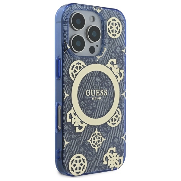 Husa pentru iPhone 16 Pro, Guess MagSafe Denim Pattern, Compatibila, Cadru Silicon, Logo Auriu, Design Slim, Albastru - 2 | YEO