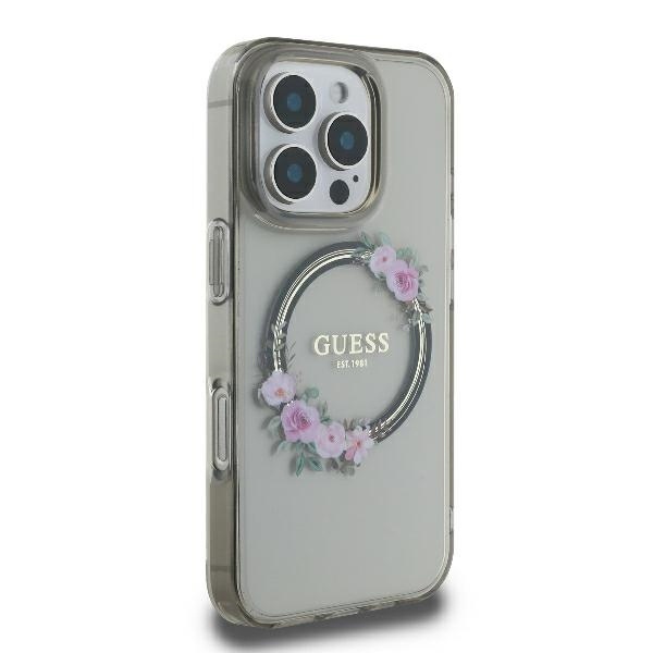 Husa pentru iPhone 16 Pro, IML Flowers Wreath MagSafe, Guess - Negru - 3 | YEO
