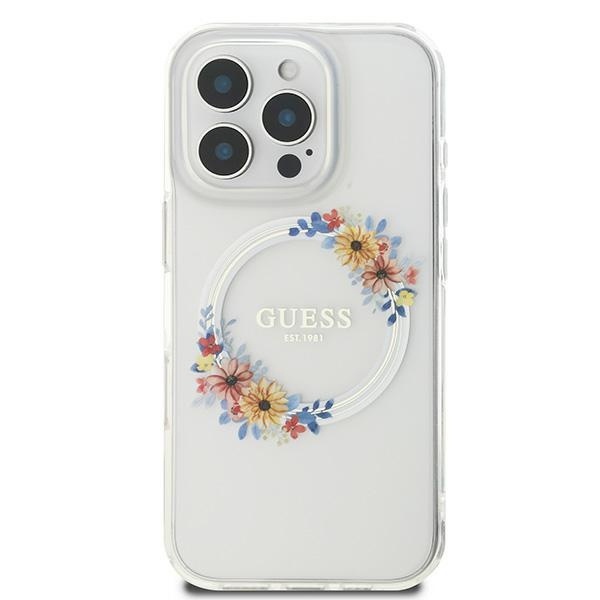 Husa pentru iPhone 16 Pro, IML Flowers Wreath MagSafe, Guess - Transparenta - 3 | YEO