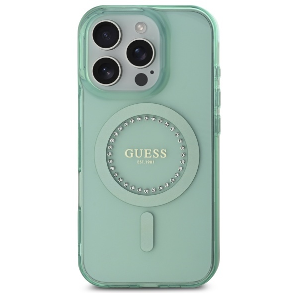 Husa pentru iPhone 16 Pro, IML Rhinestones MagSafe, Guess - Verde - 1 | YEO