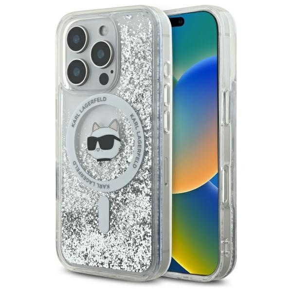 Husa pentru iPhone 16 Pro, Liquid Glitter MagSafe, Karl Lagerfeld - Transparenta