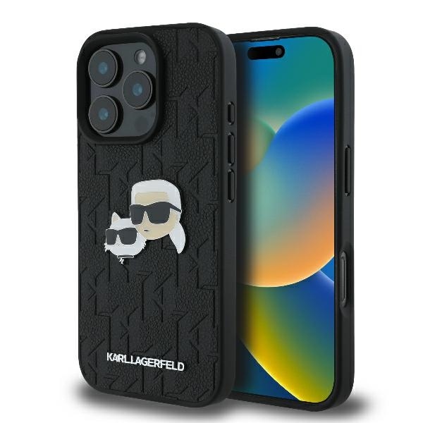 Husa pentru iPhone 16 Pro Max, Hardcase Leather Monogram, Karl Lagerfeld - Negru
