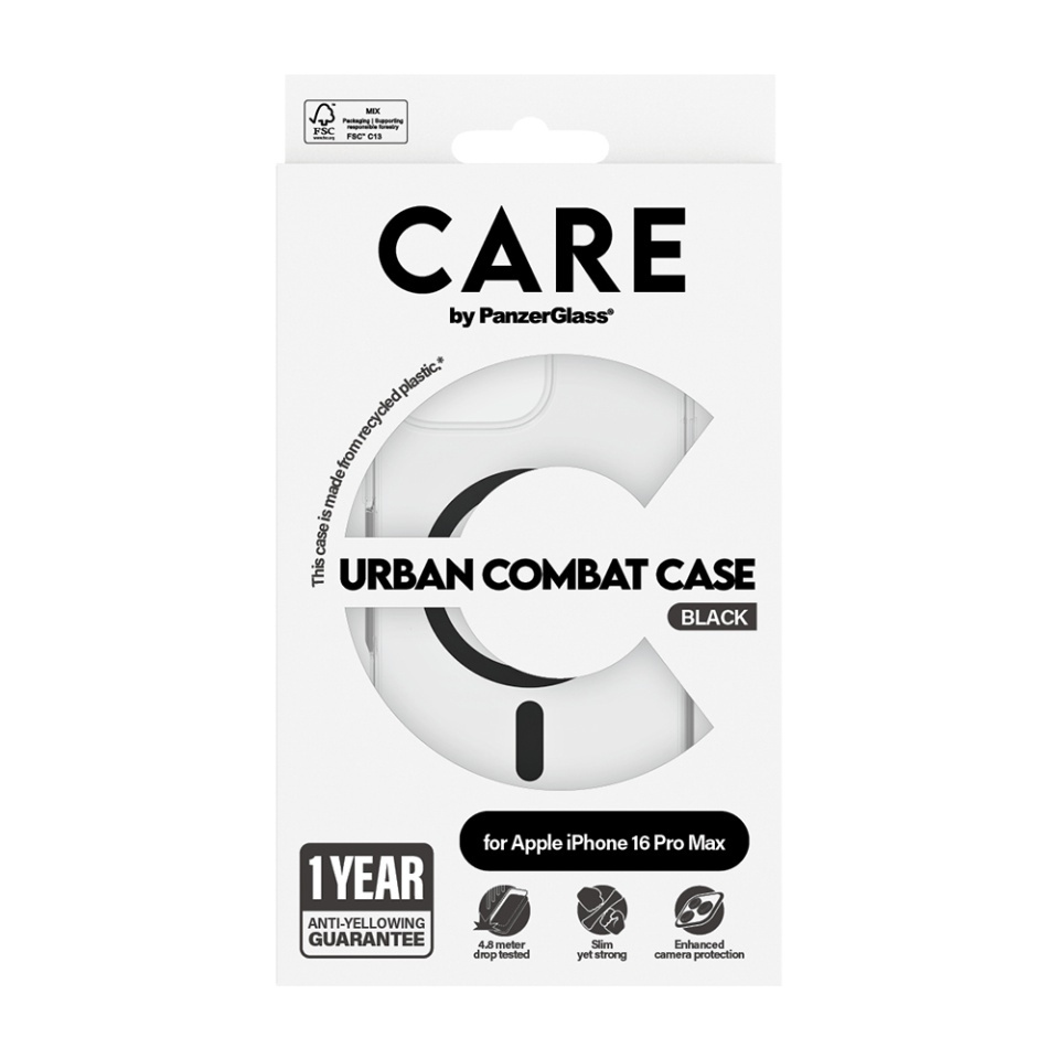 Husa pentru iPhone 16 Pro Max, PanzerGlass, CARE Flagship Urban Combat Black MagSafe, Anti-Soc 4.8m, Anti-Ingalbenire, Design Slim, Compatibila MagSafe, Transparenta - 3 | YEO