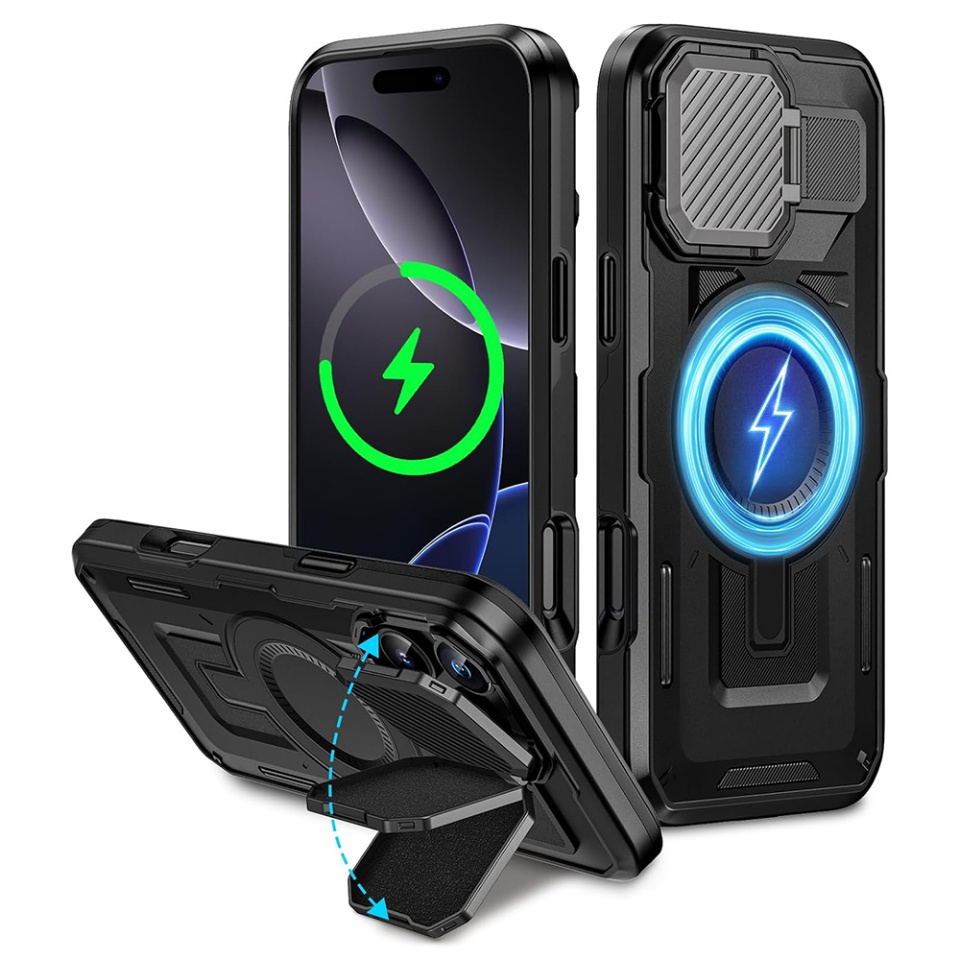 Husa pentru iPhone 16 Pro Max, SKYDDAR INNOVATION, CamVault MagSafe cu Protectie Camera, set cu sticker, Negru