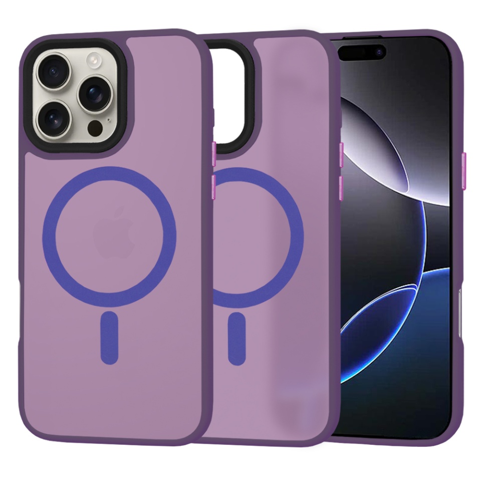 Husa pentru iPhone 16 Pro Max, SKYDDAR INNOVATION, HaloFrost MagSafe, Antisoc, set cu sticker, Mov inchis