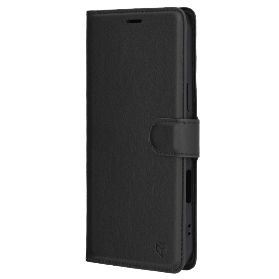 Husa pentru iPhone 16 Pro Max, SKYDDAR INNOVATION, Leather Folio, tip Carte, cu Portofel Interior, Finisaje Premium, Negru, set cu sticker - 3 | YEO