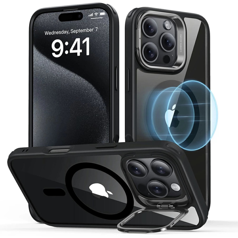 Husa pentru iPhone 16 Pro Max, slim MagSafe, Classic Hybrid HaloLock Kickstand ESR - Negru/transparenta