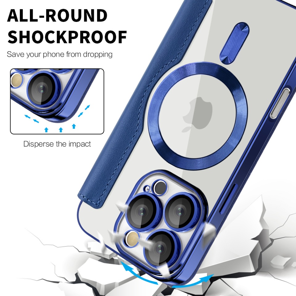 Husa pentru iPhone 16 Pro Max tip carte, SKYDDAR INOVATION, SmartMag Book, Magsafe, RFiD, Suport Carduri, set cu sticker, Albastru - 3 | YEO