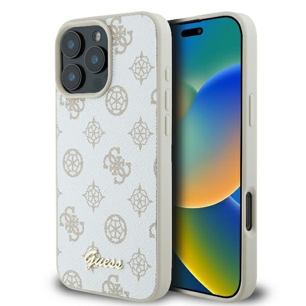 Husa pentru iPhone 16 Pro Peony Script MagSafe, Guess - Alb