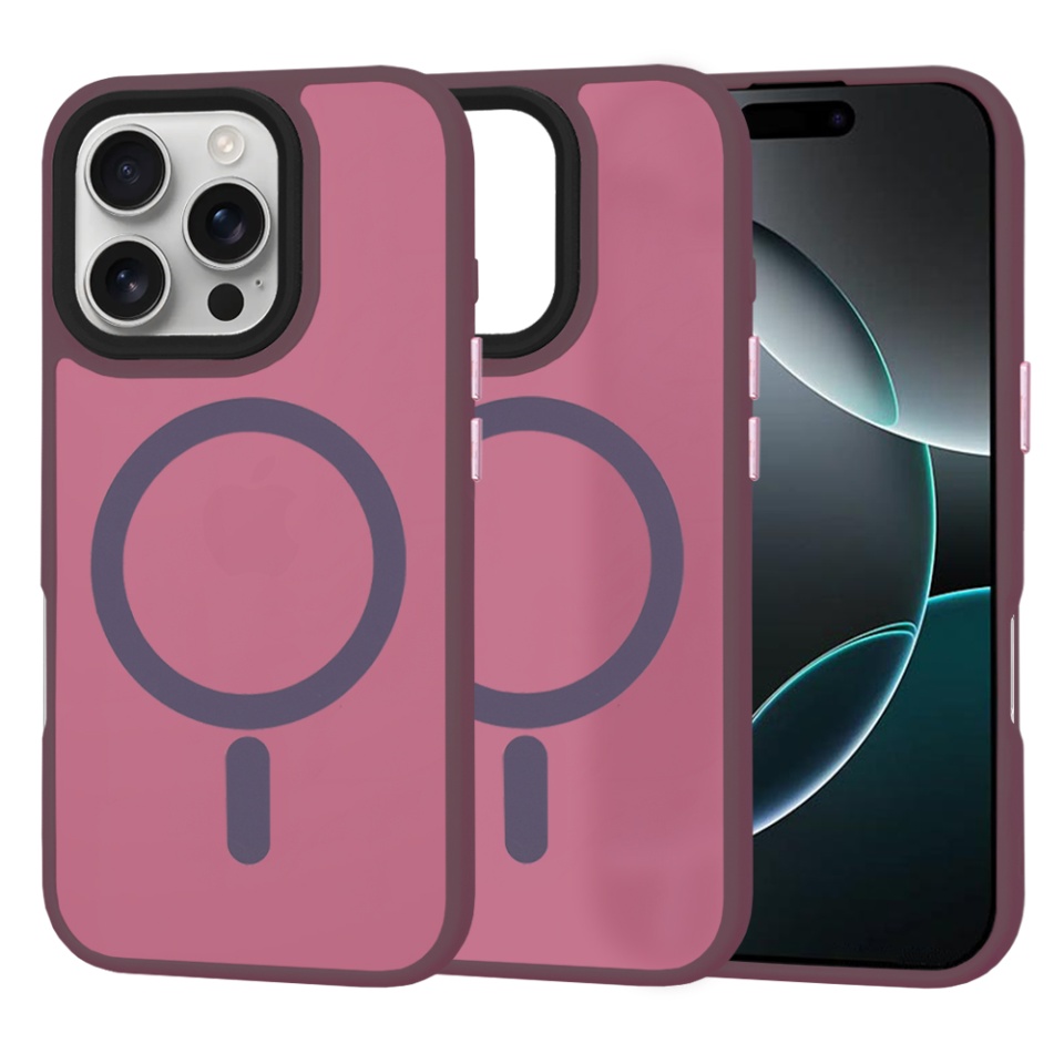 Husa pentru iPhone 16 Pro, SKYDDAR INNOVATION, HaloFrost MagSafe, Antisoc, set cu sticker, Bordo - 0 | YEO