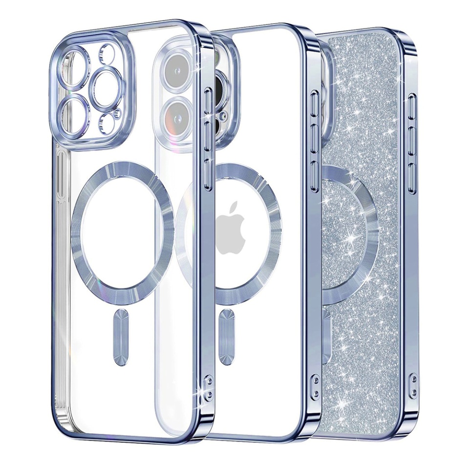 Husa pentru iPhone 16 Pro, SKYDDAR INNOVATION, Luxury Glitter Magsafe, Antisoc, Fundal Detasabil 2-in-1, Protectie Superioara, Margini Ridicate, Bleu, set cu sticker