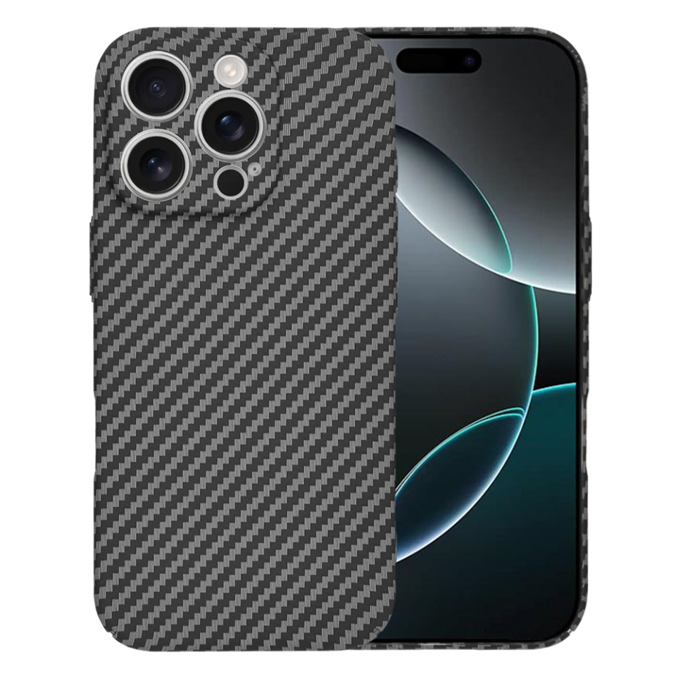 Husa pentru iPhone 16 Pro, SKYDDAR INNOVATION, textura carbon, Carbonite FiberShell, Negru, set cu sticker