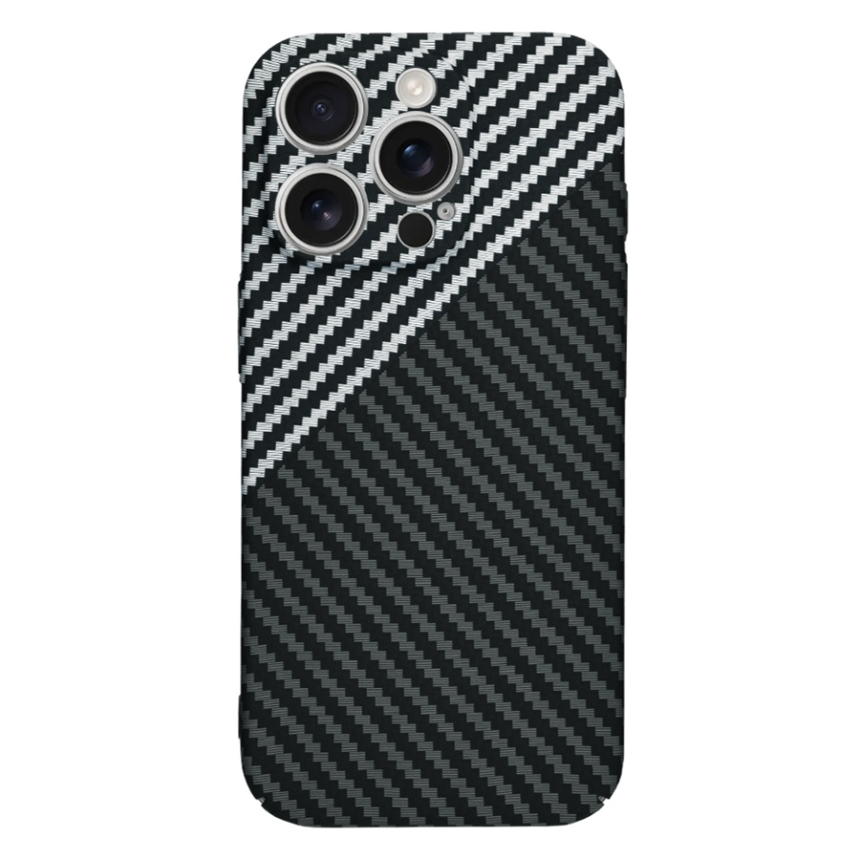 Husa pentru iPhone 16 Pro, SKYDDAR INNOVATION, textura carbon, Carbonite FiberShell, Gri, set cu sticker - 2 | YEO