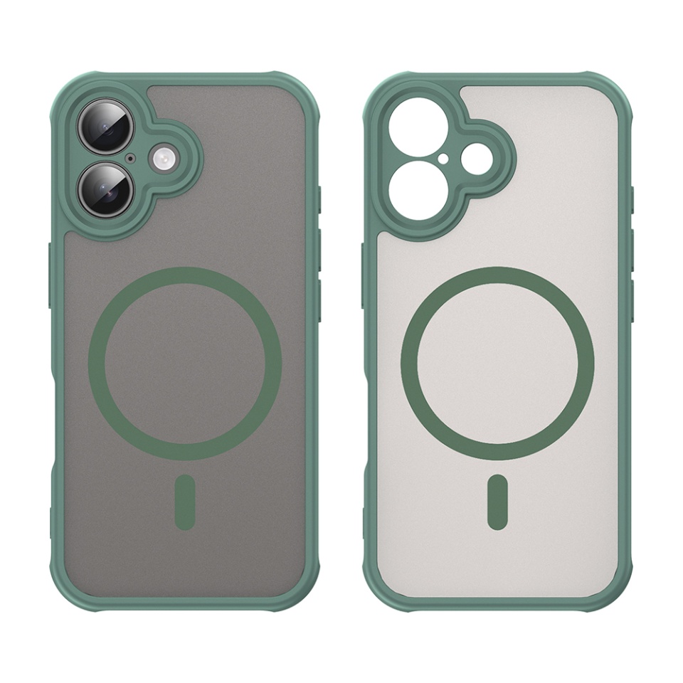 Husa pentru iPhone 16, SKYDDAR INNOVATION, HaloFrost MagSafe II, Antisoc, set cu sticker, Verde - 1 | YEO