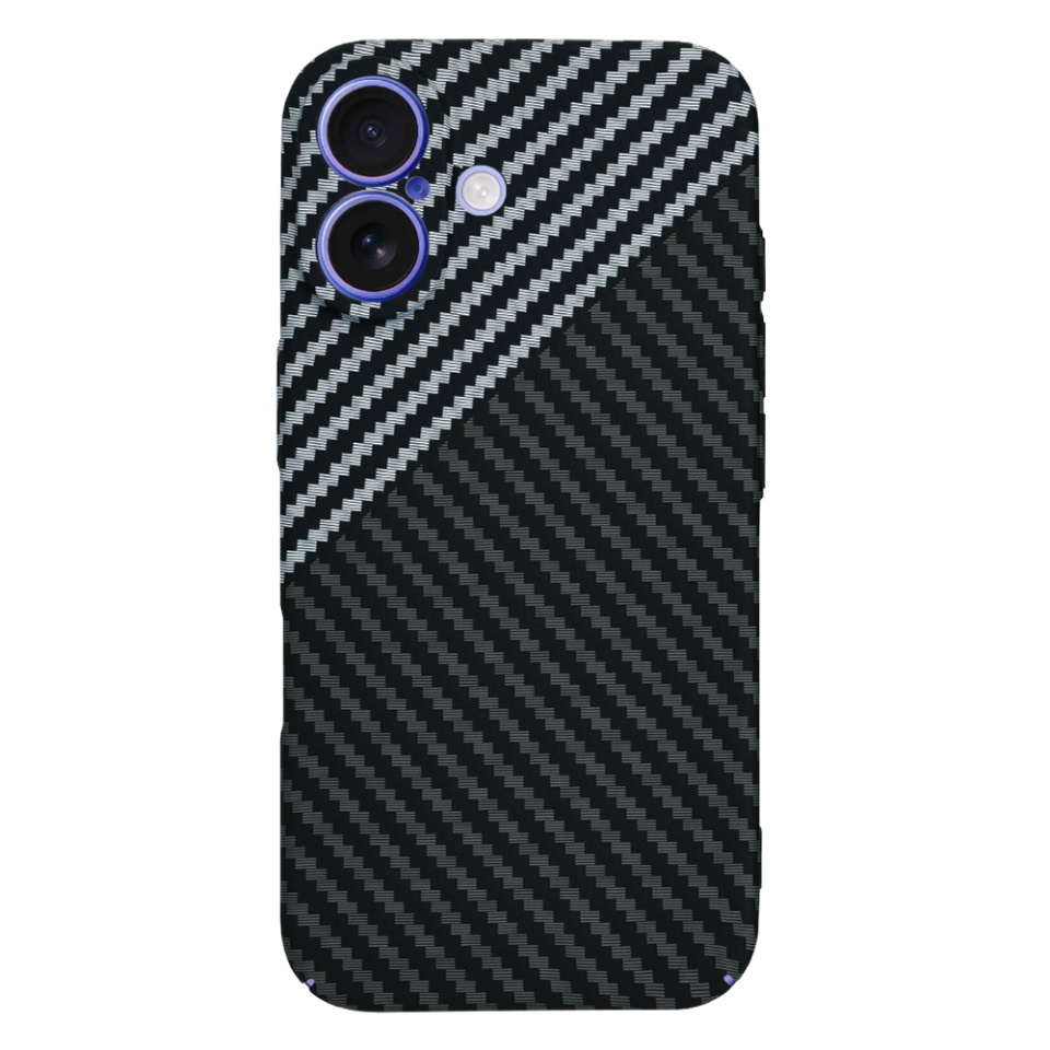Husa pentru iPhone 16, SKYDDAR INNOVATION, textura carbon, Carbonite FiberShell, Gri, set cu sticker - 2 | YEO