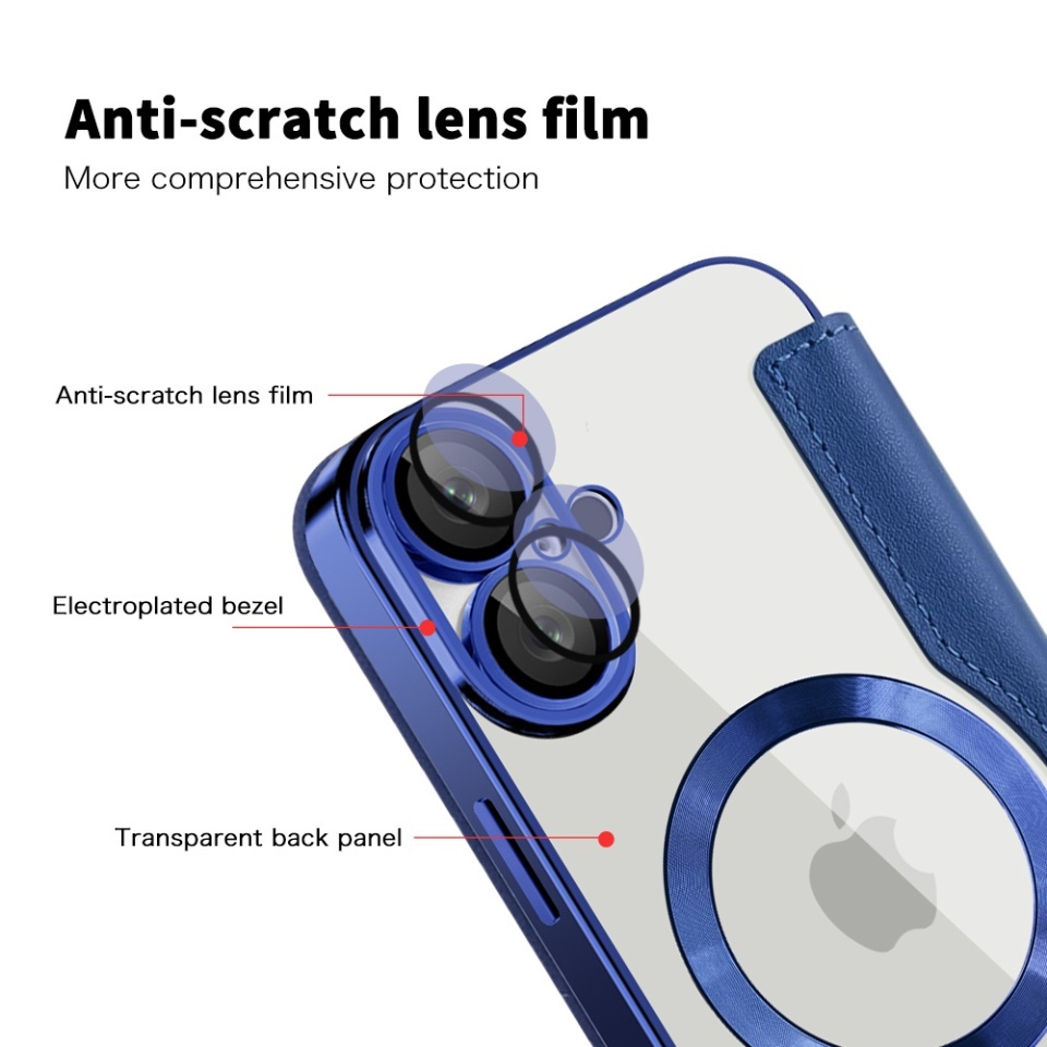 Husa pentru iPhone 16 tip carte, SKYDDAR INOVATION, SmartMag Book, Magsafe, RFiD, Suport Carduri, set cu sticker, Albastru - 2 | YEO