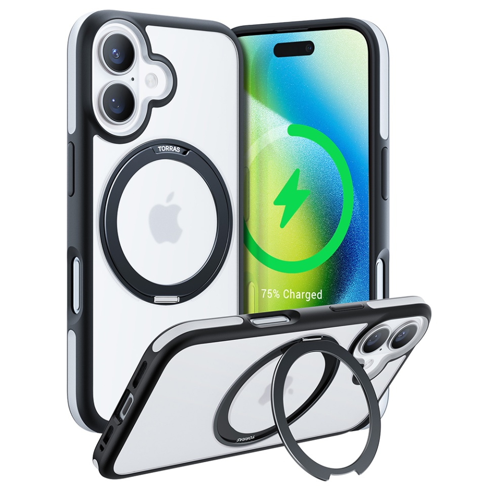 Husa pentru iPhone 16, Torras Ostand R Fusion MagSafe, Negru