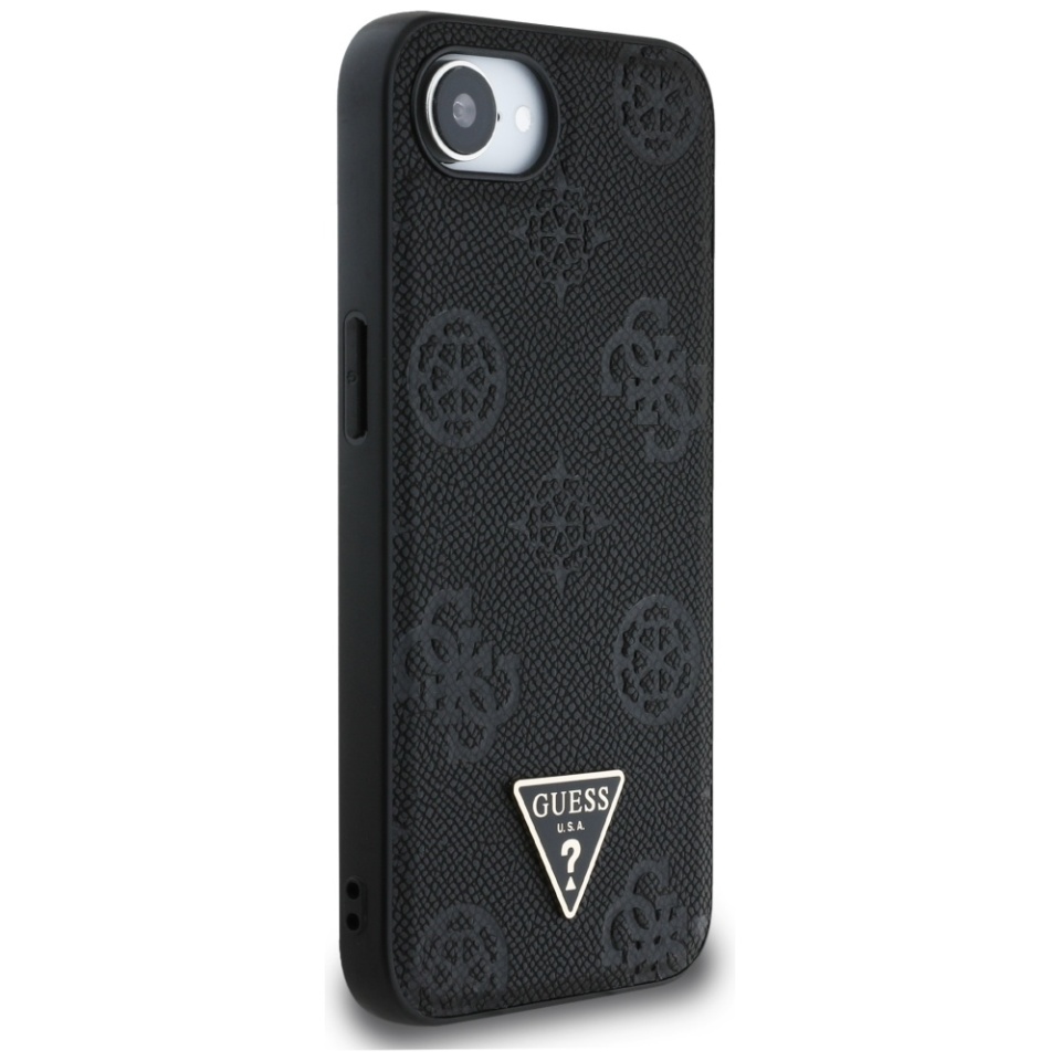 Husa pentru iPhone 16e, Guess, Peony Grained Hot Stamp Triangle Logo MagSafe, Negru - 1 | YEO
