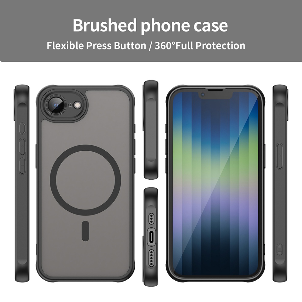Husa pentru iPhone 16e, SKYDDAR INNOVATION, HaloFrost MagSafe II, Antisoc, set cu sticker, Negru - 3 | YEO