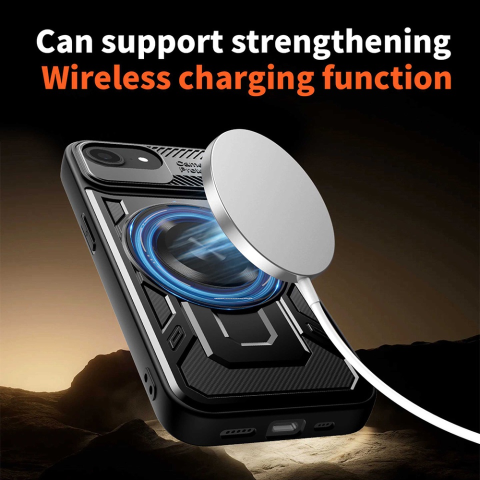 Husa pentru iPhone 16e, SKYDDAR INNOVATION, RuggedCam, Inel magnetic antisoc, set cu sticker, Negru - 1 | YEO