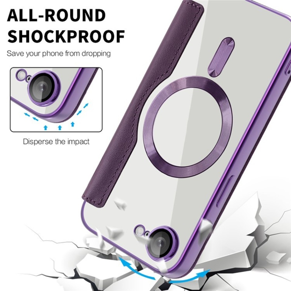 Husa pentru iPhone 16e tip carte, SKYDDAR INOVATION, SmartMag Book, Magsafe, RFiD, Suport Carduri, set cu sticker, Mov - 2 | YEO