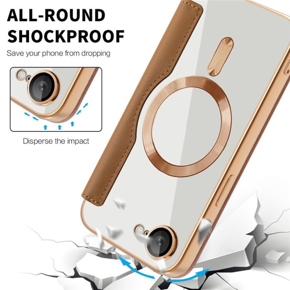 Husa pentru iPhone 16e tip carte, SKYDDAR INOVATION, SmartMag Book, Magsafe, RFiD, Suport Carduri, set cu sticker, Maro - 2 | YEO
