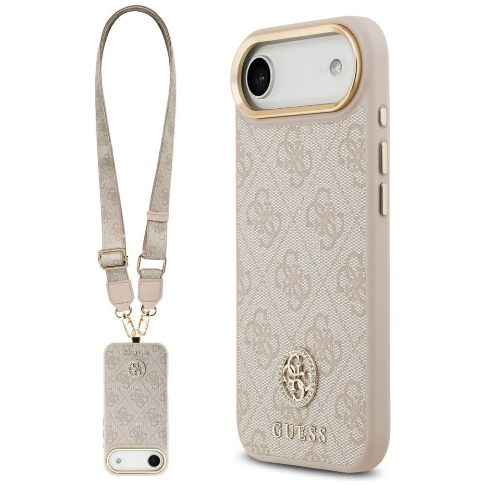 Husa pentru iPhone 17 Air, 4G Strass Logo with Big Strap Metal Button MagSafe, Protectie Slim, Roz