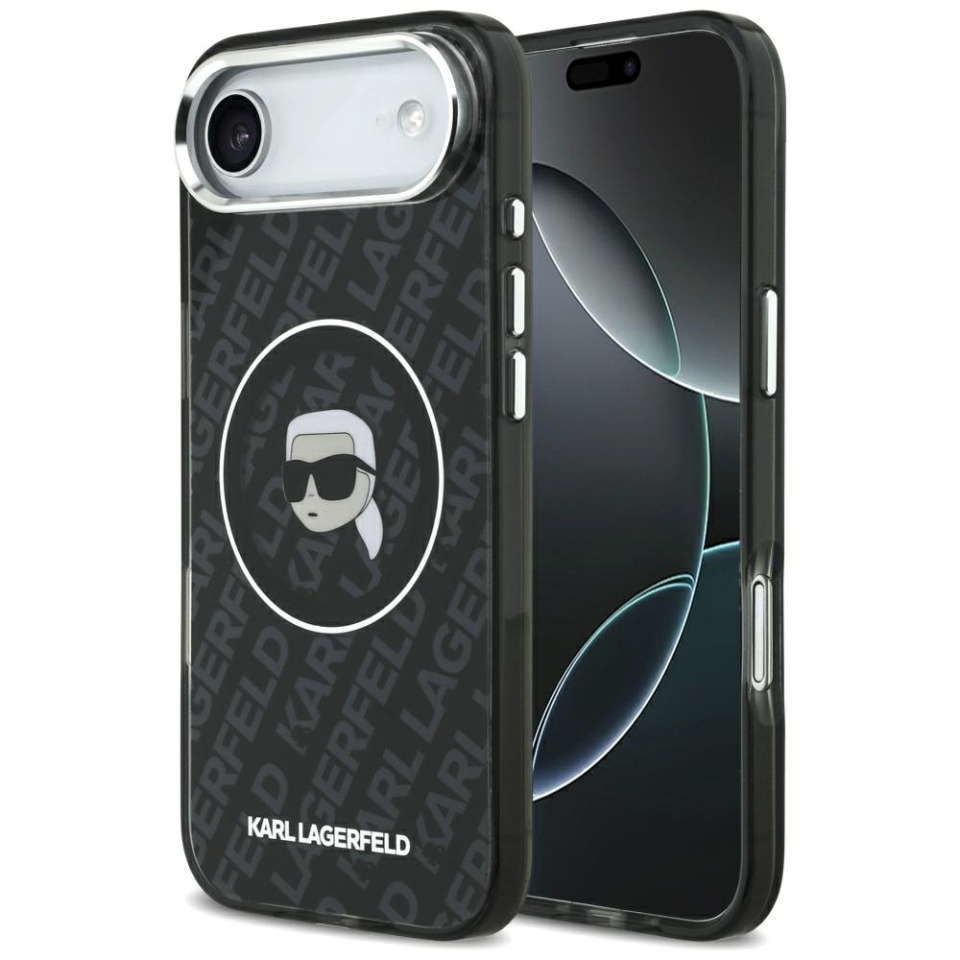 Husa pentru iPhone 17 Air, IML Glitter K&C Heads Logo MagSafe, Clear Mono Karl&Choupette - 5