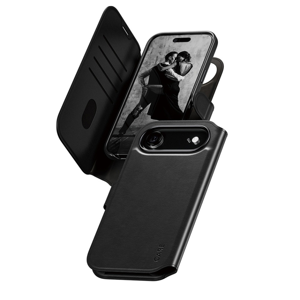 Husa pentru iPhone 17 Air, PanzerGlass, CARE Feature MagSafe Case Tango Two-in-One Wallet, Tip Carte Detasabila 2in1 cu Portofel si Prindere Magnetica, Piele Ecologica, Antisoc, Negru