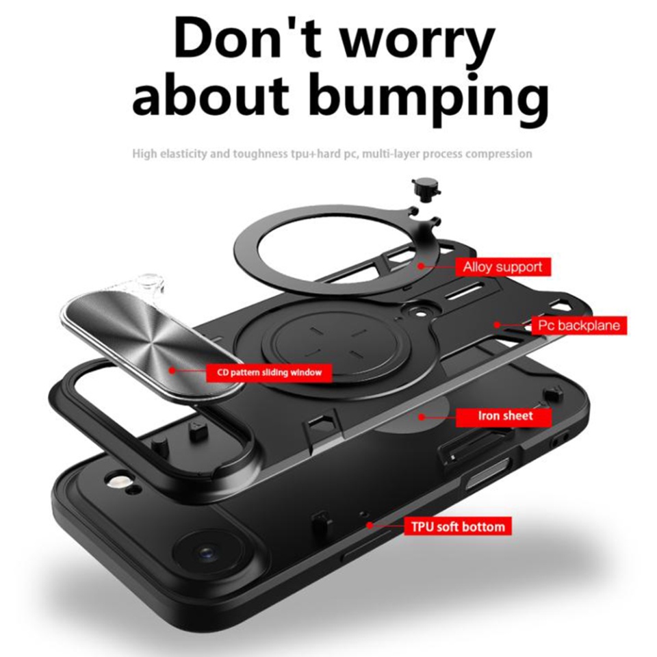 Husa pentru iPhone 17 Air, SKYDDAR INNOVATION, CamGuard Pro, Inel Magnetic, Protectie Camera, set cu sticker, Negru - 1 | YEO