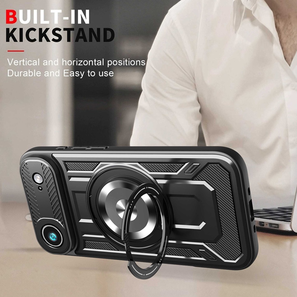 Husa pentru iPhone 17 Air, SKYDDAR INNOVATION, RuggedCam, Inel magnetic antisoc, set cu sticker, Negru - 2 | YEO