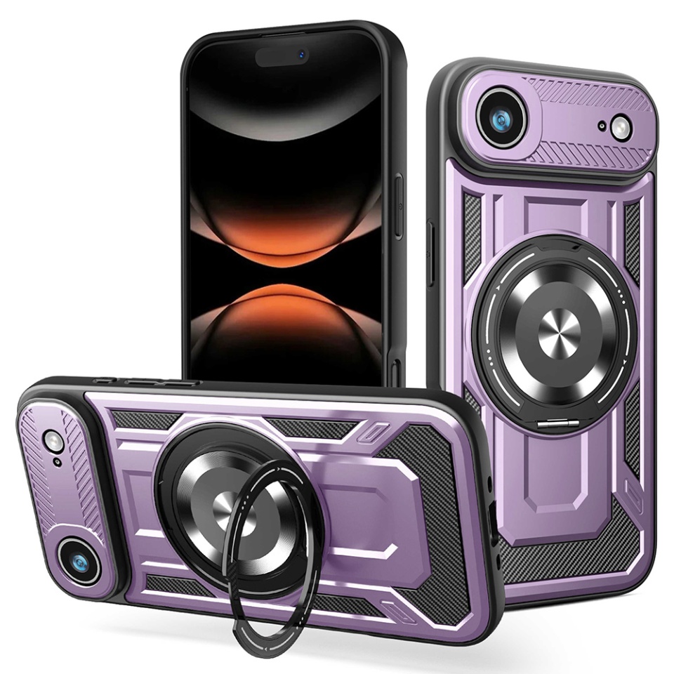 Husa pentru iPhone 17 Air, SKYDDAR INNOVATION, RuggedCam, Inel magnetic antisoc, set cu sticker, Mov