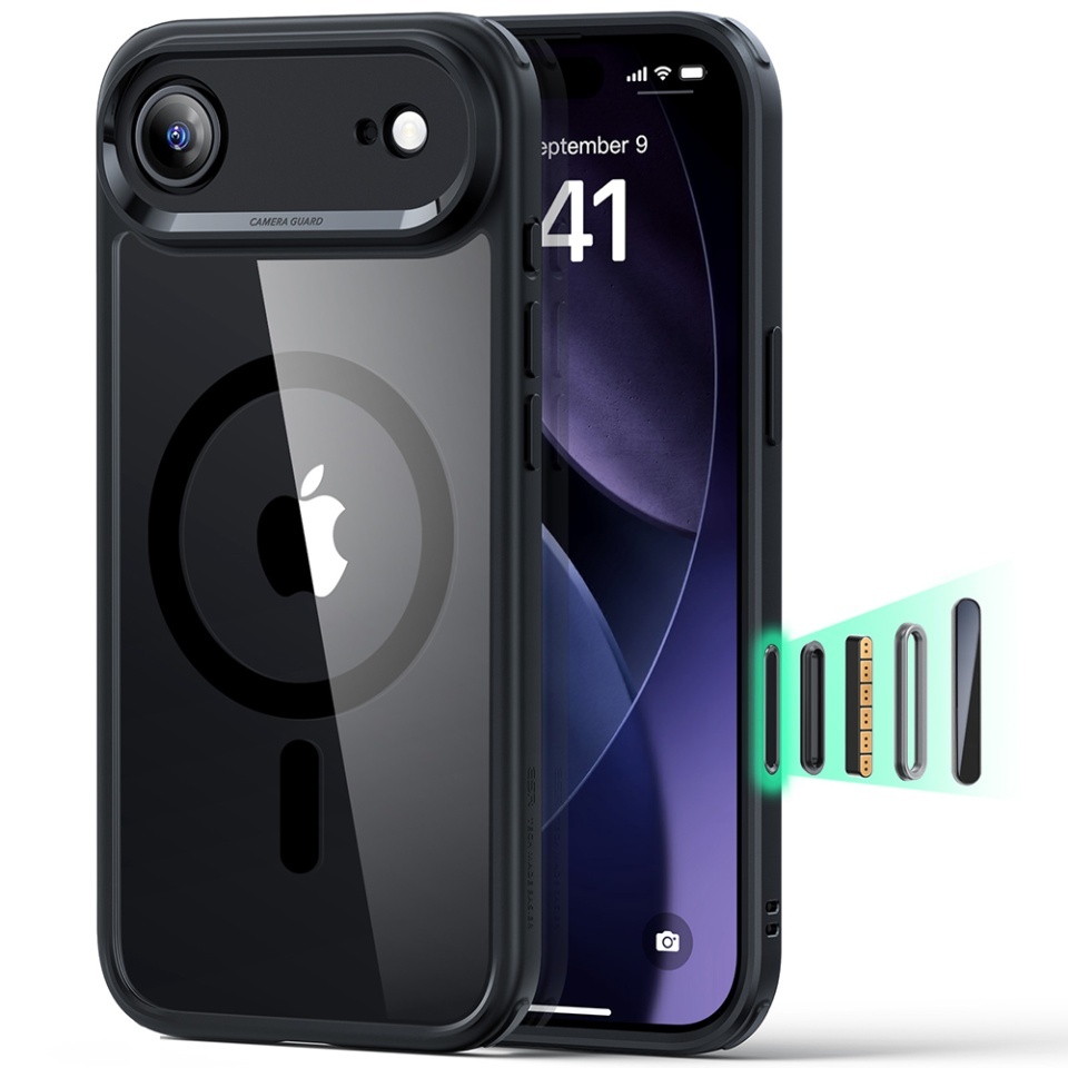 Husa pentru iPhone 17 Air, slim, ESR Classic Hybrid HaloLock, Negru/transparenta