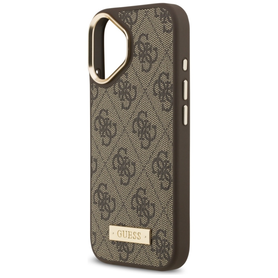 Husa pentru iPhone 17, Guess, Hardcase 4G Logo Plate MagSafe, Maro - 3 | YEO