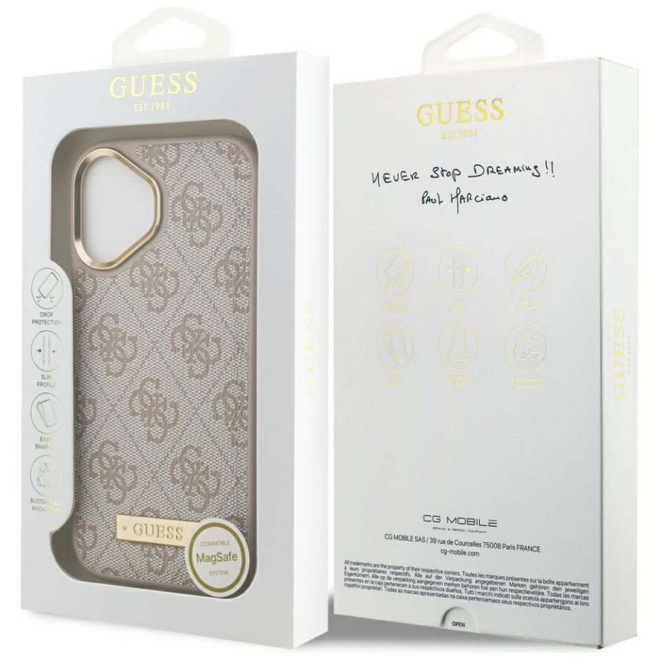 Husa pentru iPhone 17, Guess, Hardcase 4G Logo Plate MagSafe, Roz - 7
