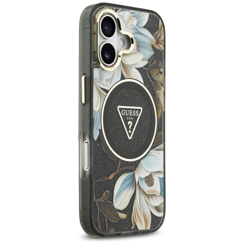 Husa pentru iPhone 17, IML Flowers with Pearl Strap MagSafe, Guess - Negru - 2 | YEO