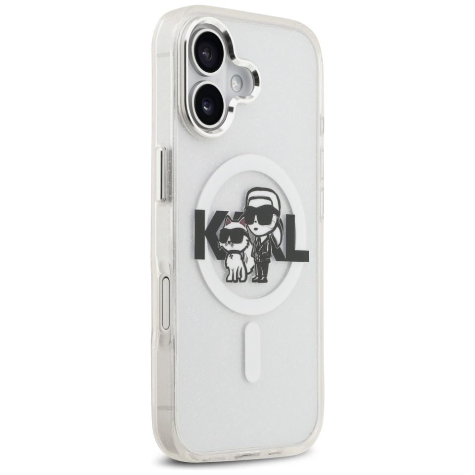 Husa pentru iPhone 17, IML Glitter K&C Heads Logo MagSafe, Clear Mono Karl&Choupette - 5