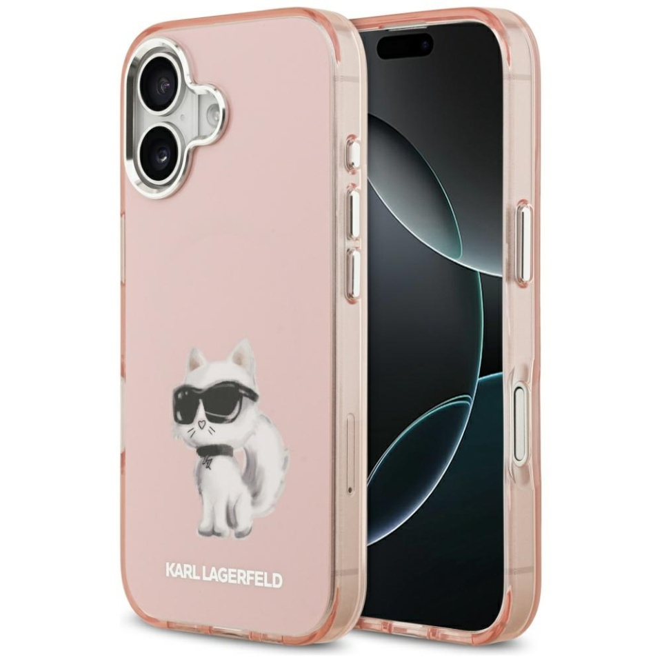 Husa pentru iPhone 17, IML Glitter K&C Heads Logo MagSafe, Clear Mono Karl&Choupette